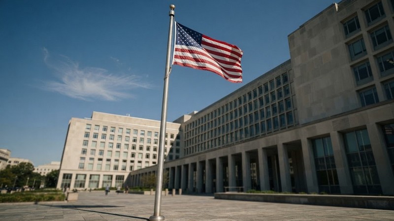 Жесткий курс Госдепартамента: В США аннулировали более 175 тысяч виз иностранных граждан Здание Государственного департамента США с национальным флагом на пере