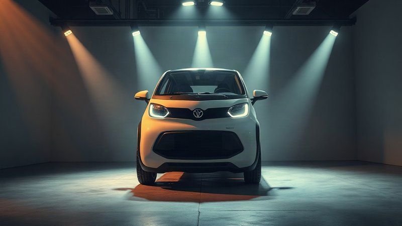 Citroën показал концепт недорогого электрокара в стиле легендарного 2CV Студийная съемка компактного электромобиля с округлым дизайном в выста